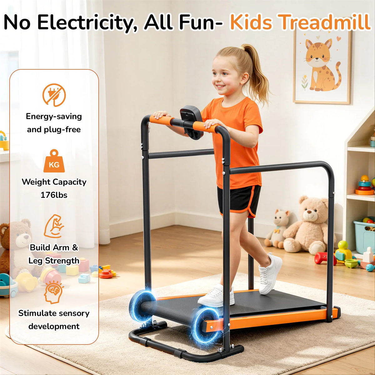 Akluer Kids Non-Electric Walking Pad Treadmill With Rails