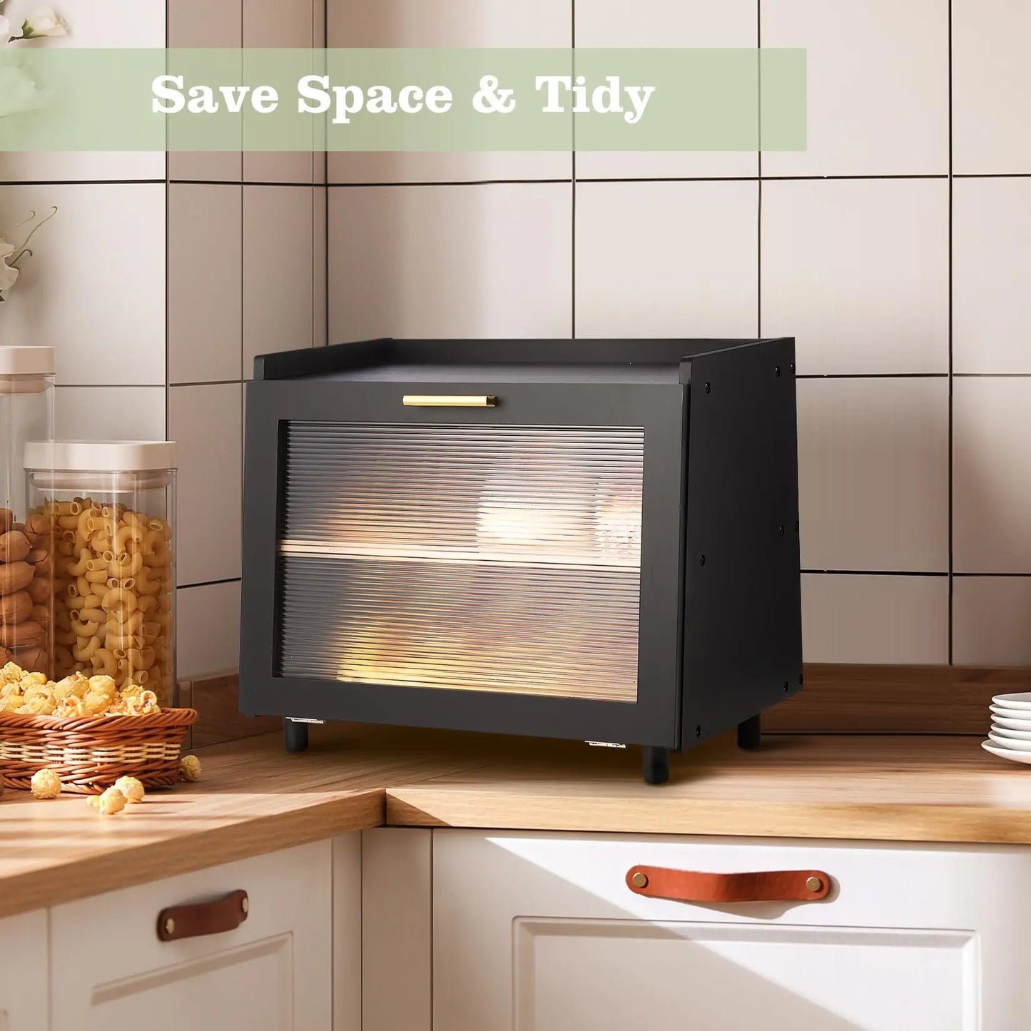 Studyset Bamboo Bread Box With Double Layer Storage