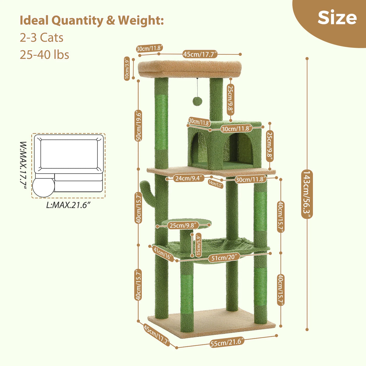 PAWZ Road Cactus Cat Tree Tower For Large Cats