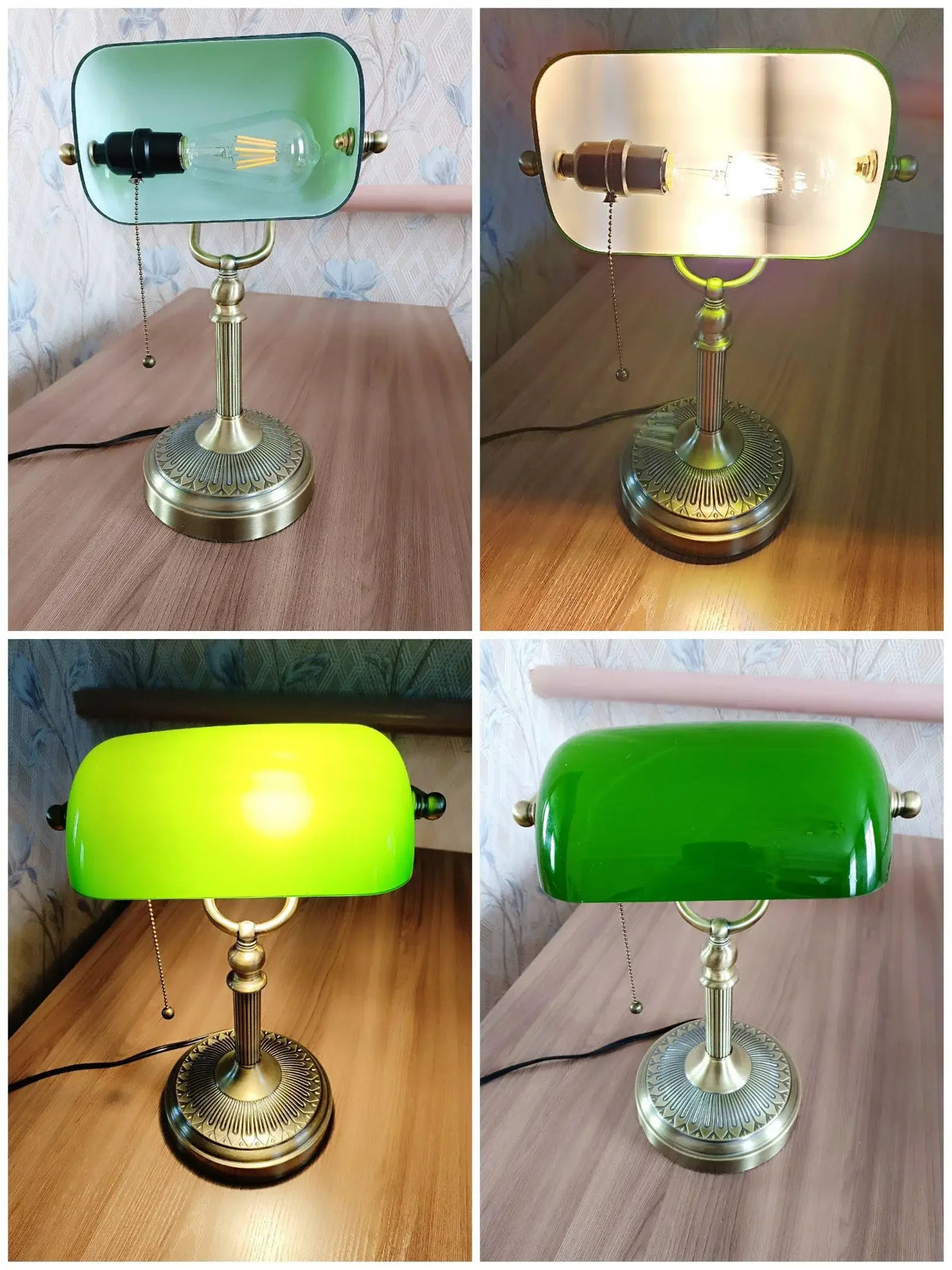Classic Glass Iron Banker Desk Lamp With Zipper Switch