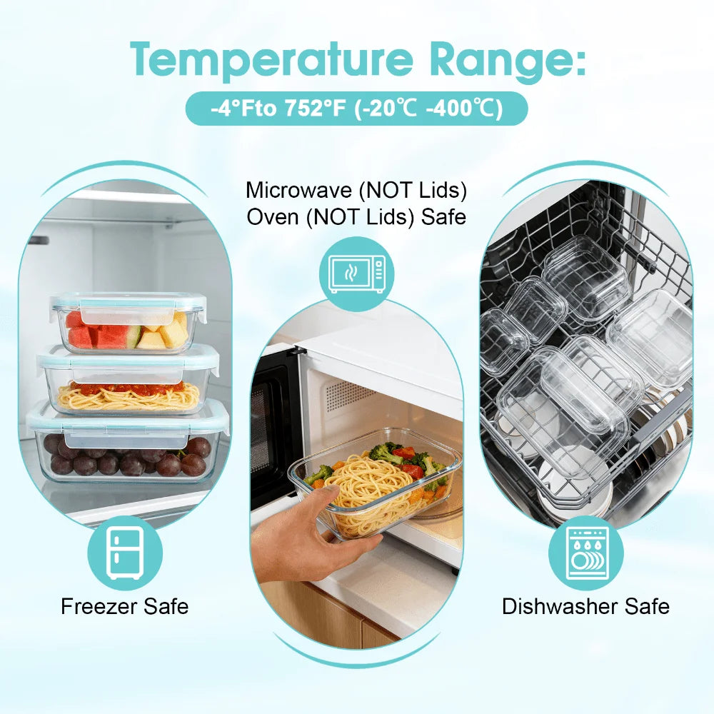 Airtight Borosilicate Glass Food Storage Container Set