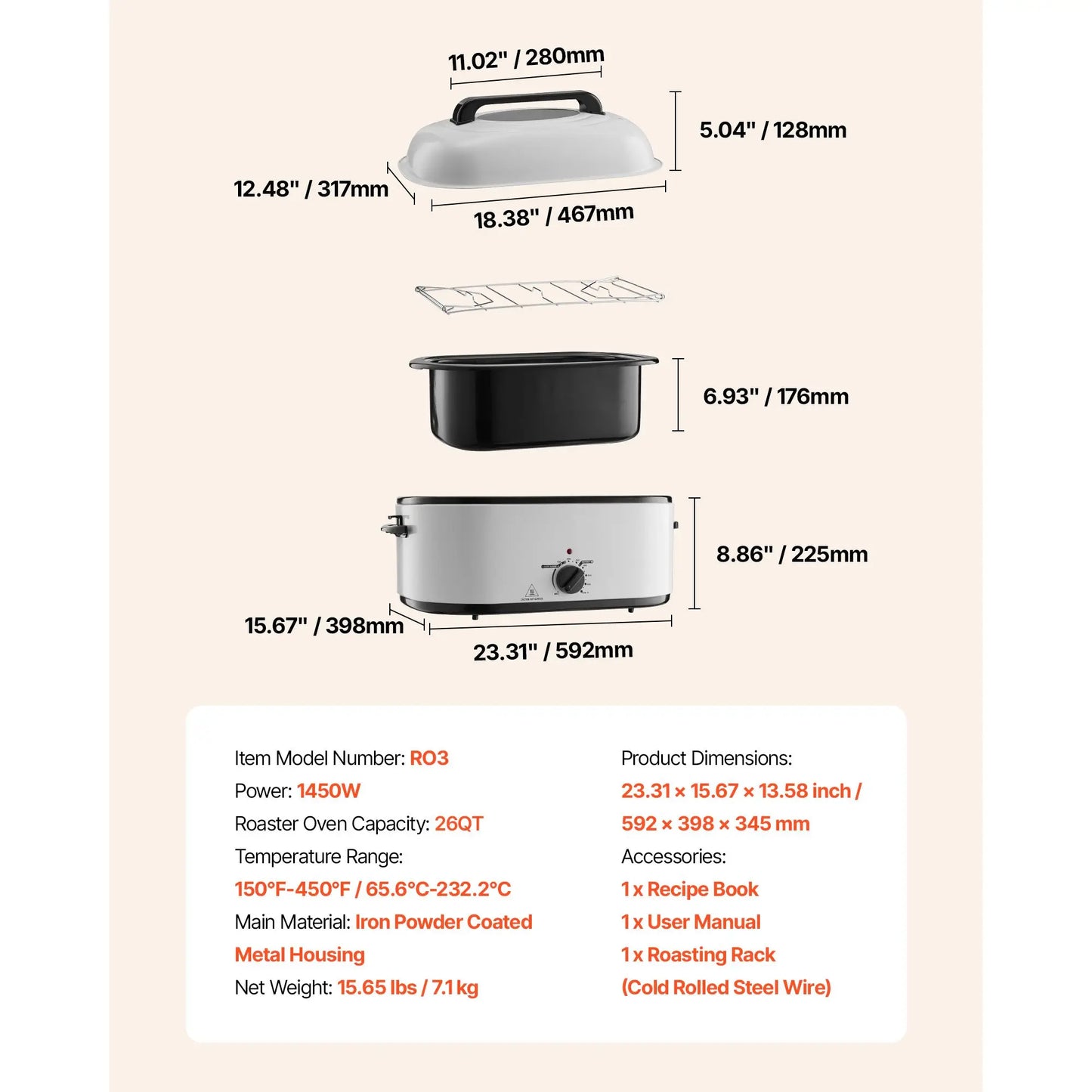 Adjustable Temperature Electric Roaster Oven With Defrost
