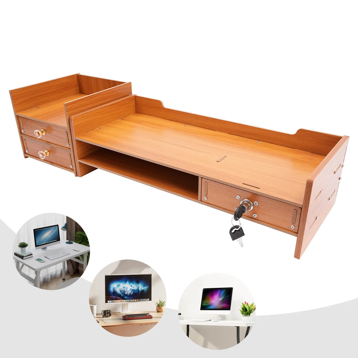Tabletop Wooden Desk Organizer With Drawers