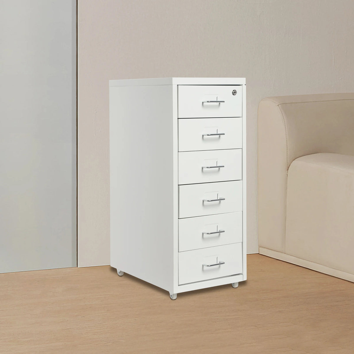 Six Drawer Lockable File Cabinet With Wheels