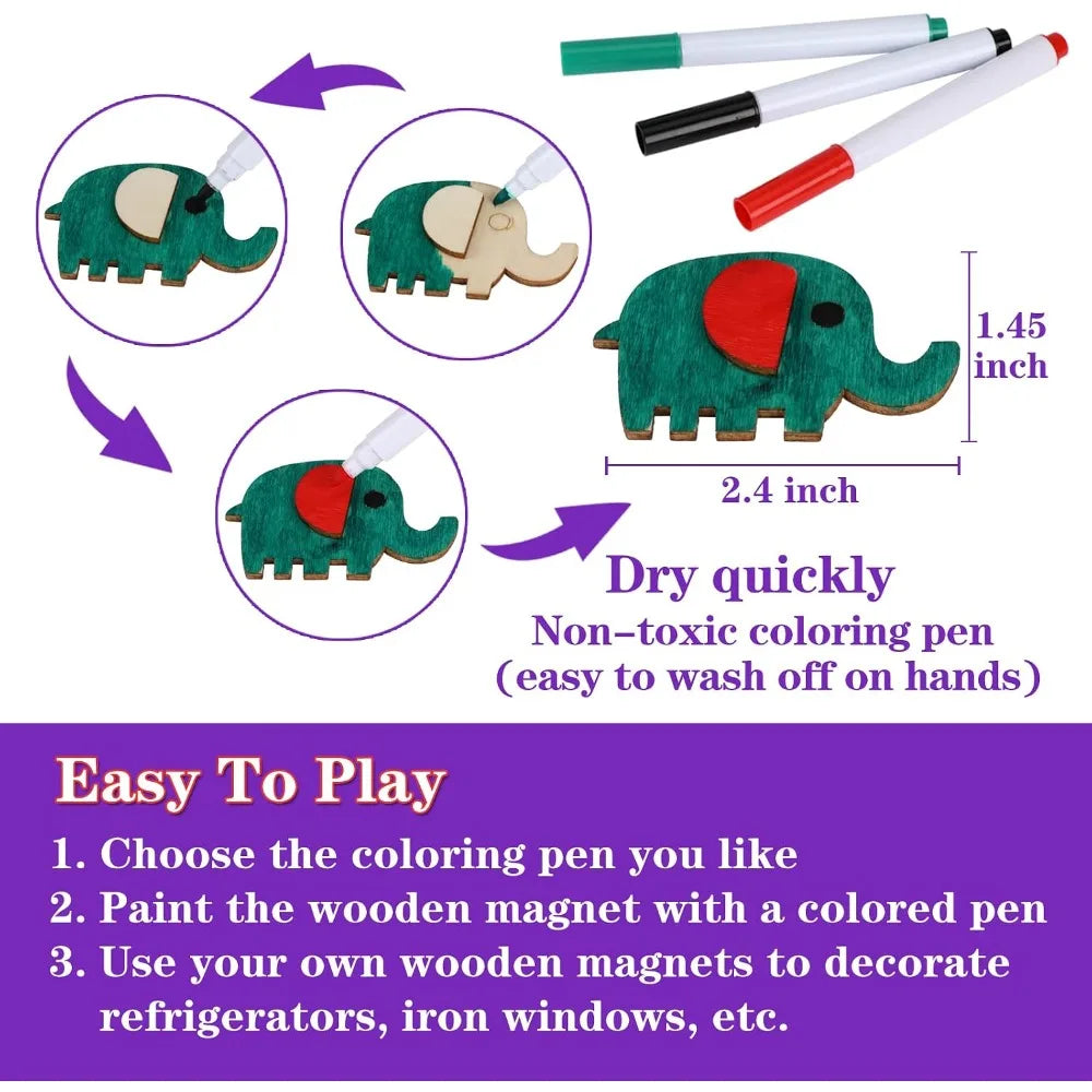 Worgree DIY Wooden Magnets Craft Kit 36 Pieces