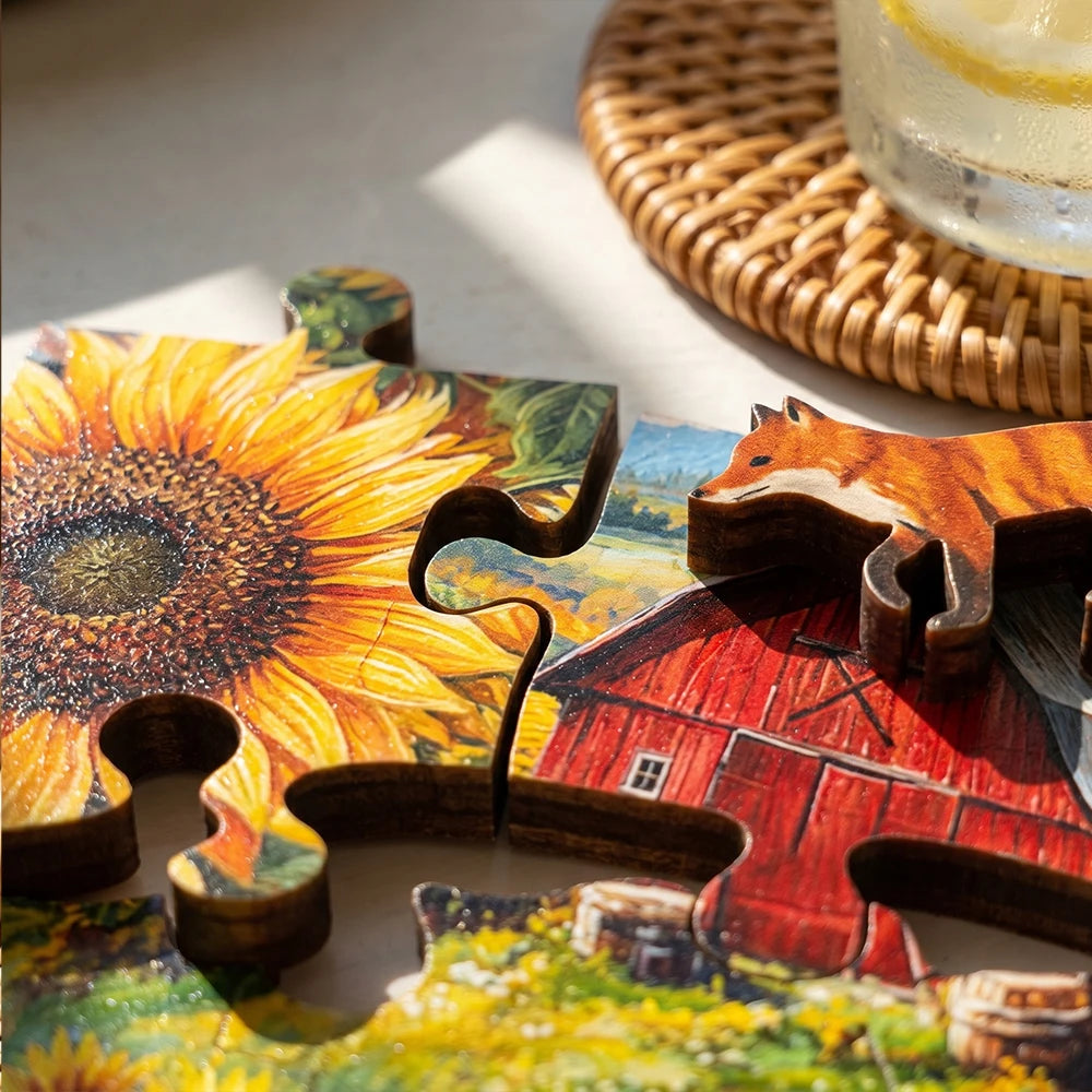 Vintage Farm Sunflower Wooden Jigsaw Puzzle
